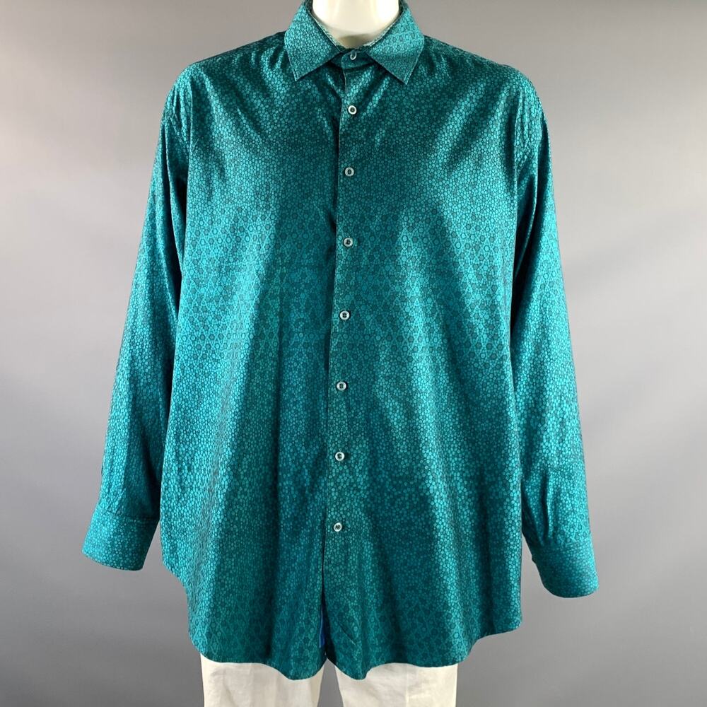 ROBERT GRAHAM Size XXL Teal Geometric Cotton Button Up Long Sleeve Shirt